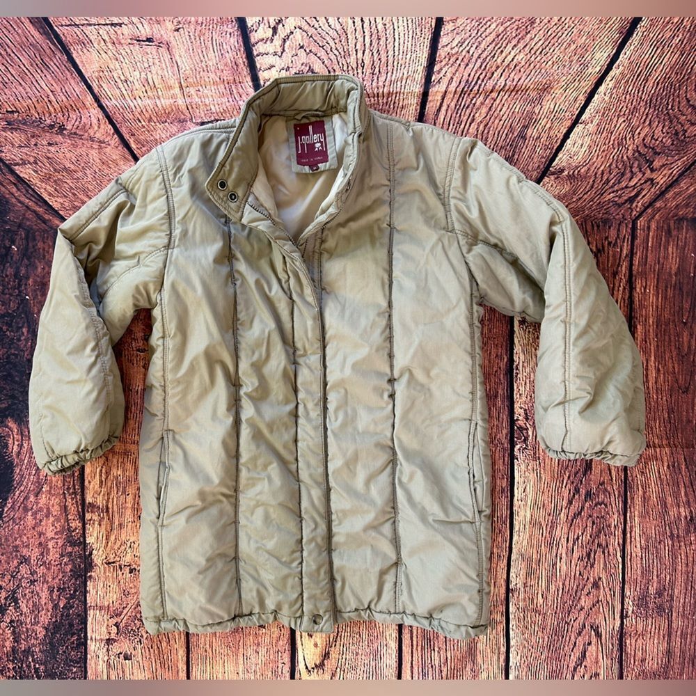 Women's Vtg J GALLERY Pale‎ Brown Quilted Long Stadium Coat Size S - Picture 3 of 9
